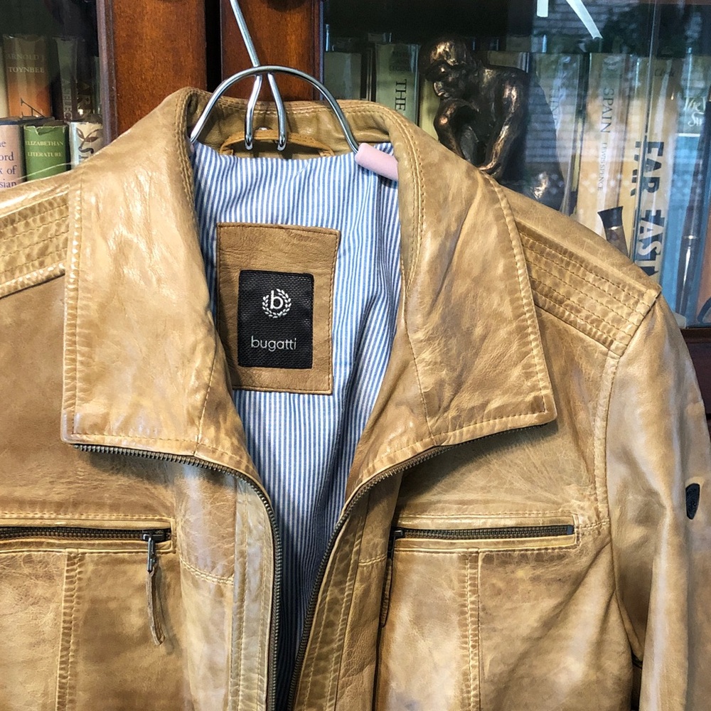 Bugatti Tan Leather Bomber Jacket